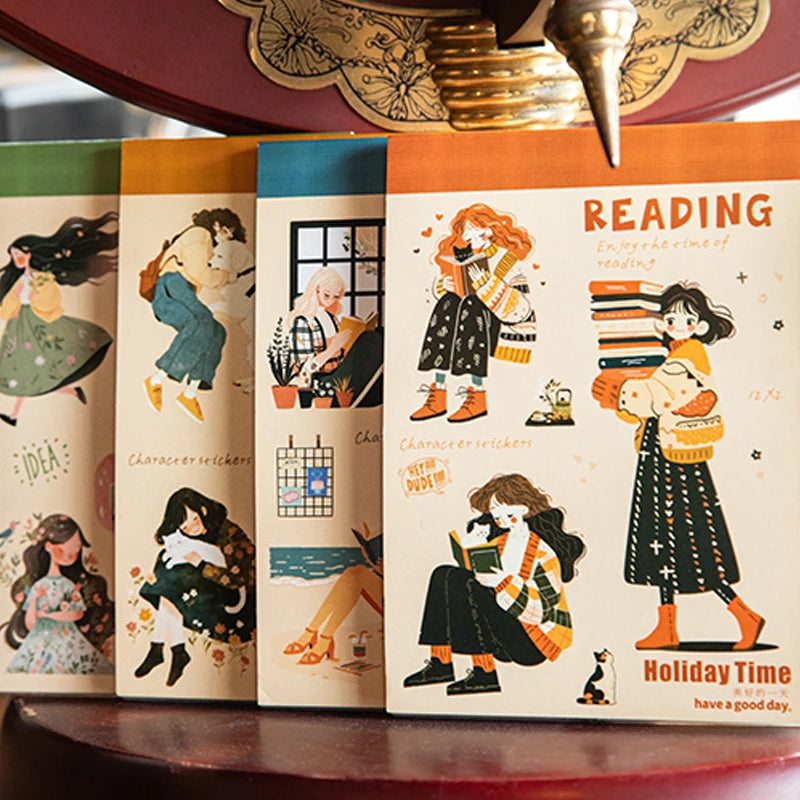 24PCS Holiday Time Sticker Book – Dual Material Kawaii Character & Scenery DIY Scrapbook Set
