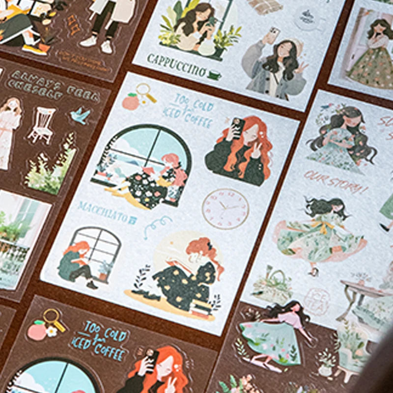 24PCS Holiday Time Sticker Book – Dual Material Kawaii Character & Scenery DIY Scrapbook Set