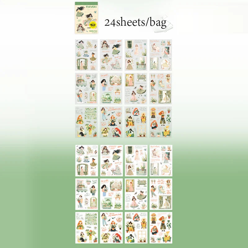 24PCS Holiday Time Sticker Book – Dual Material Kawaii Character & Scenery DIY Scrapbook Set