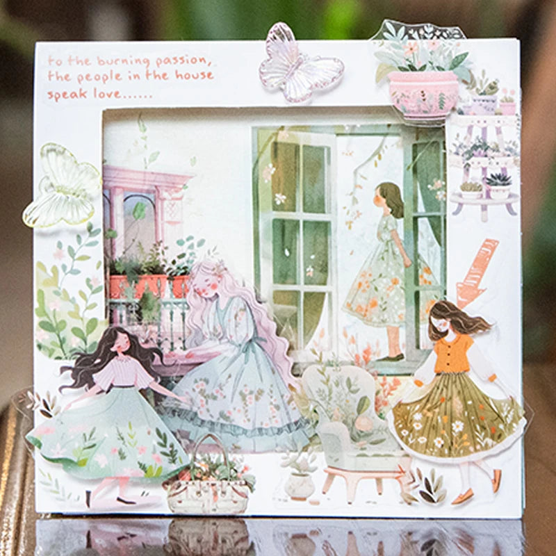 24PCS Holiday Time Sticker Book – Dual Material Kawaii Character & Scenery DIY Scrapbook Set